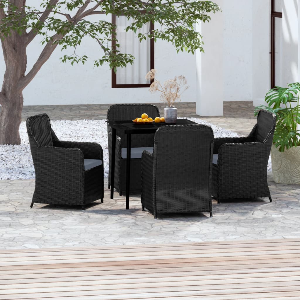 Set da Pranzo da Giardino 5 pz con Cuscini Nero
