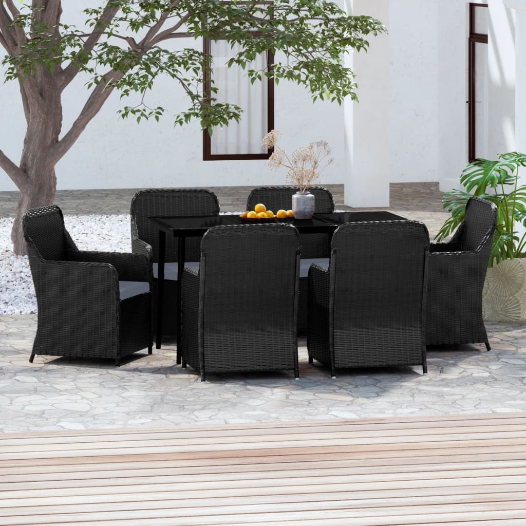 Set da Pranzo da Giardino 7 pz con Cuscini Nero