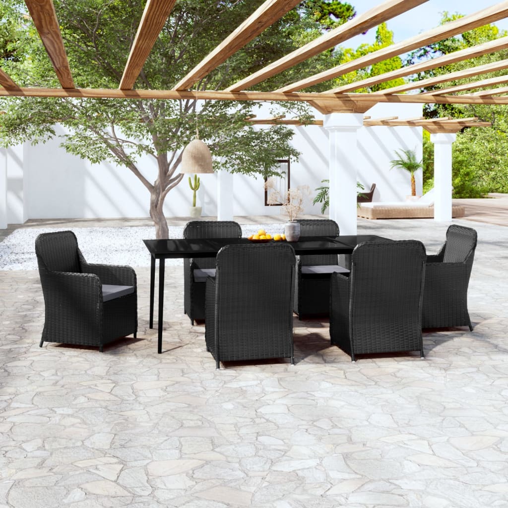 Set da Pranzo da Giardino 7 pz con Cuscini Nero