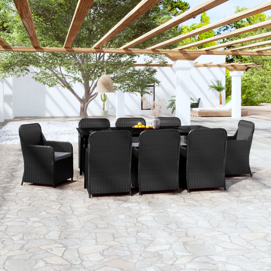 Set da Pranzo da Giardino 9 pz con Cuscini Nero