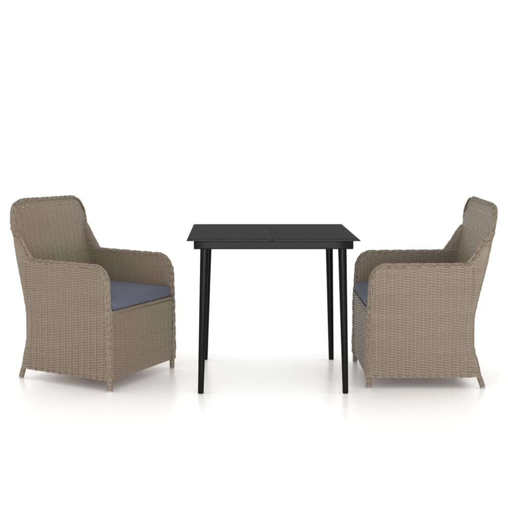 Set da Pranzo da Giardino 3 pz con Cuscini Marrone