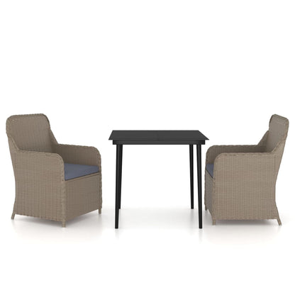 Set da Pranzo da Giardino 3 pz con Cuscini Marrone