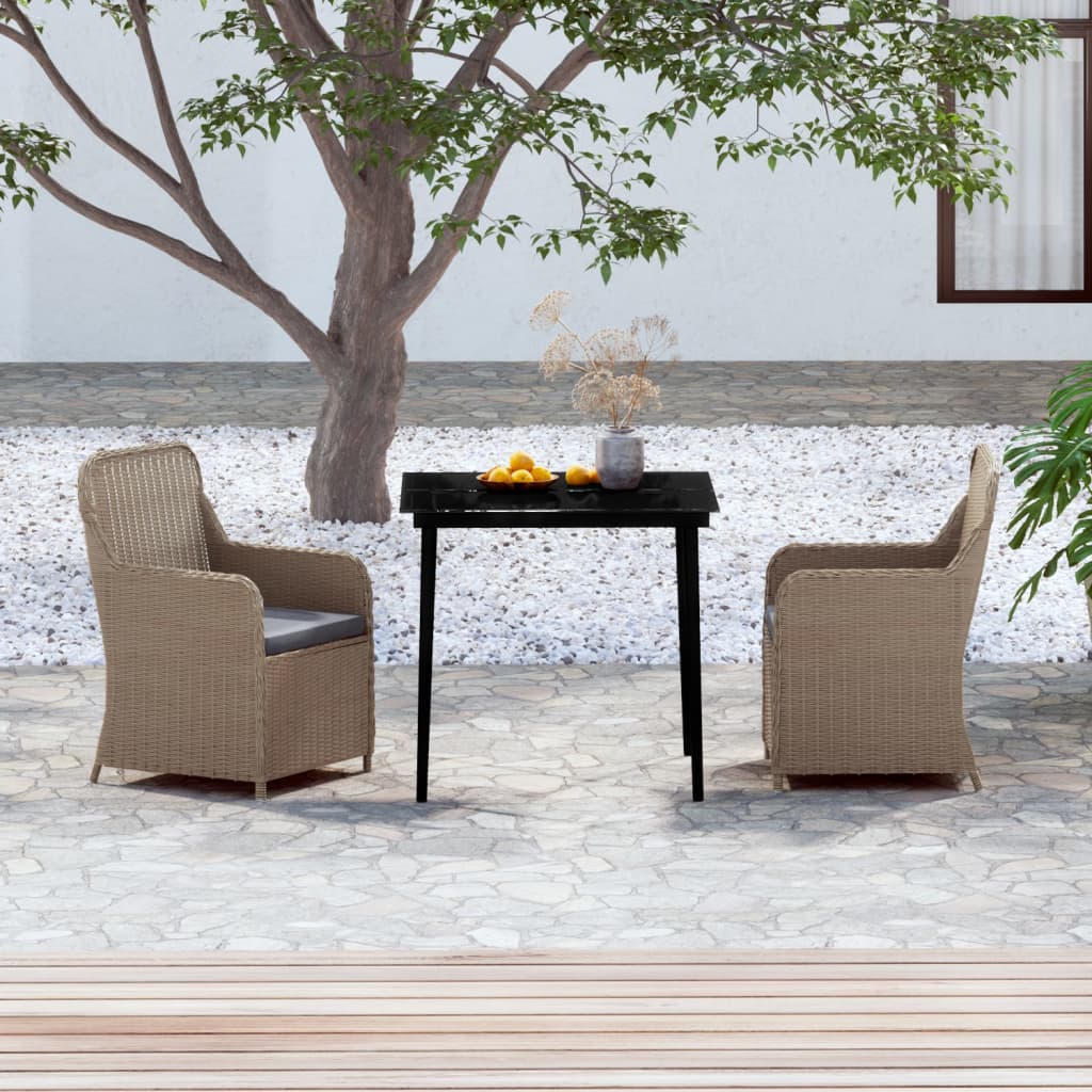 Set da Pranzo da Giardino 3 pz con Cuscini Marrone