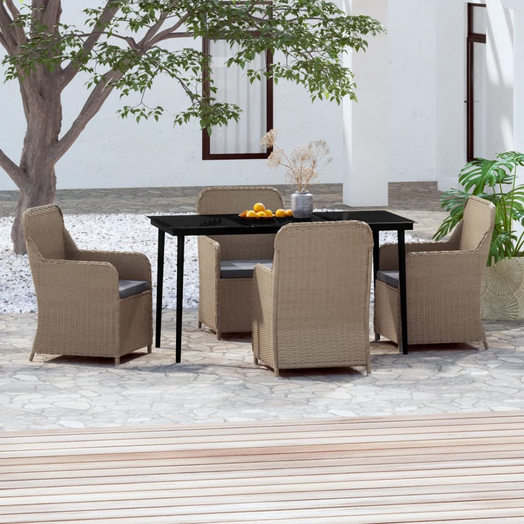Set da Pranzo da Giardino 5 pz con Cuscini Marrone