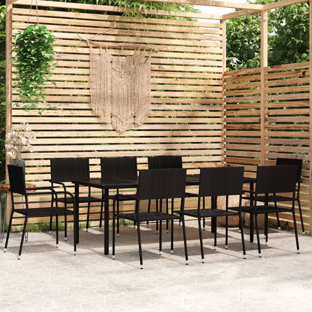 Set Mobili da Pranzo da Giardino 9 pz Nero