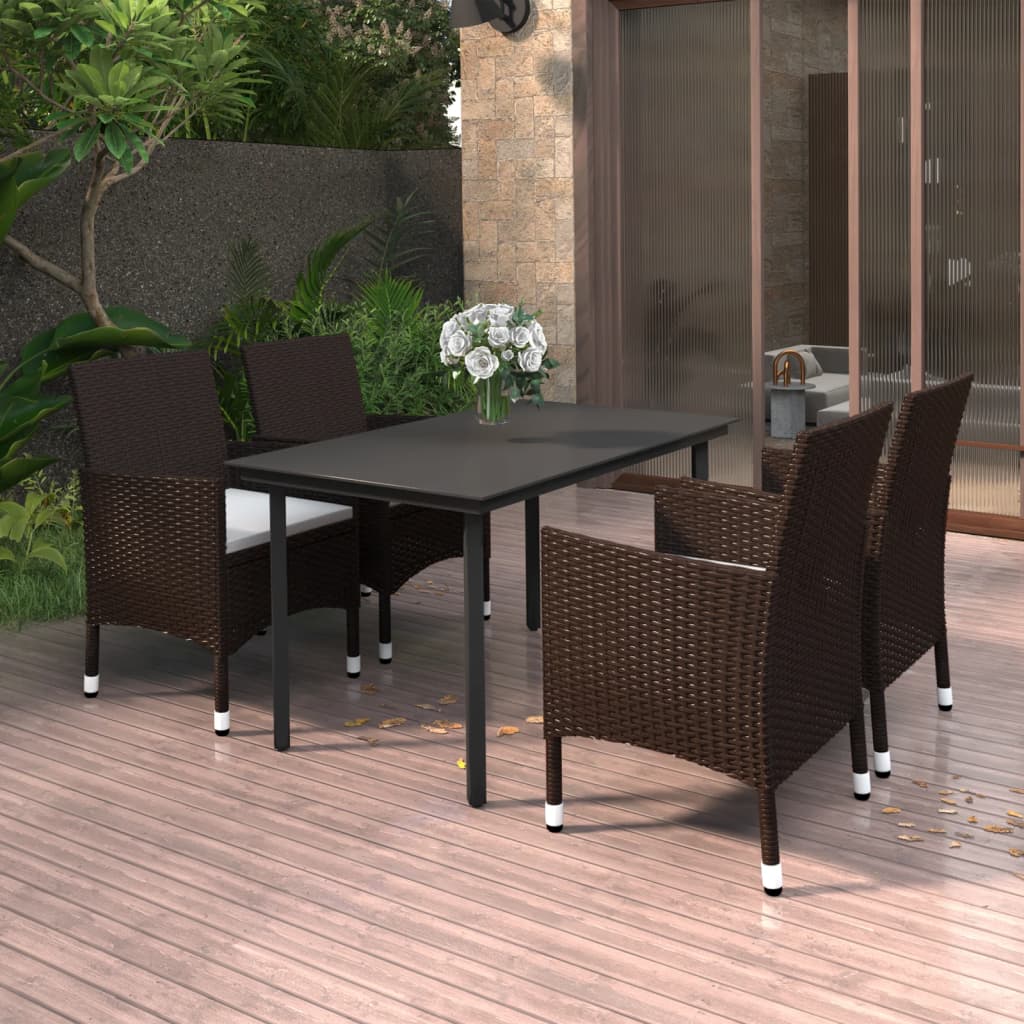 Set da Pranzo da Giardino 5 pz con Cuscini Polyrattan e Vetro