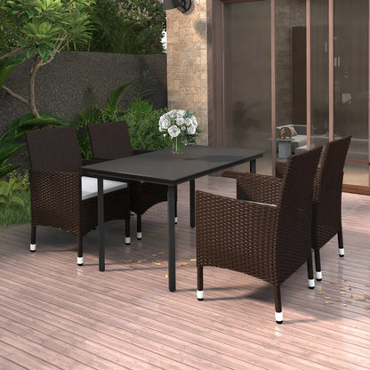 Set da Pranzo da Giardino 5 pz con Cuscini Polyrattan e Vetro