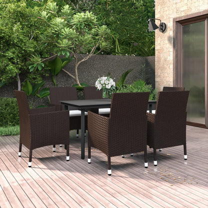 Set da Pranzo da Giardino 7 pz con Cuscini Polyrattan e Vetro