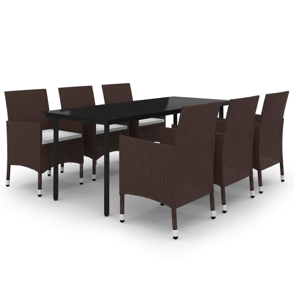 Set da Pranzo da Giardino 7 pz e Cuscini in Polyrattan e Vetro