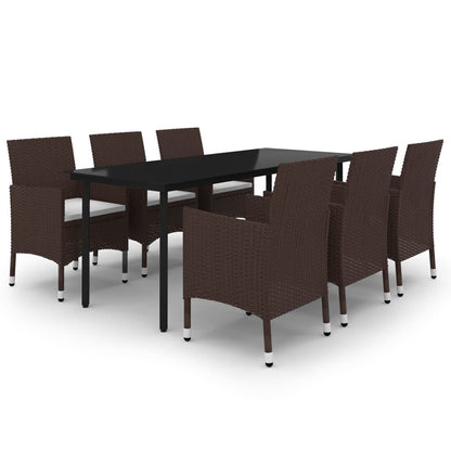 Set da Pranzo da Giardino 7 pz e Cuscini in Polyrattan e Vetro