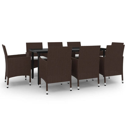 Set da Pranzo da Giardino e Cuscini 9 pz in Polyrattan e Vetro
