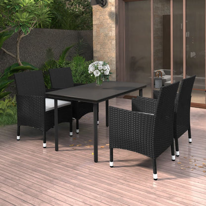 Set da Pranzo da Giardino 5 pz con Cuscini Polyrattan e Vetro