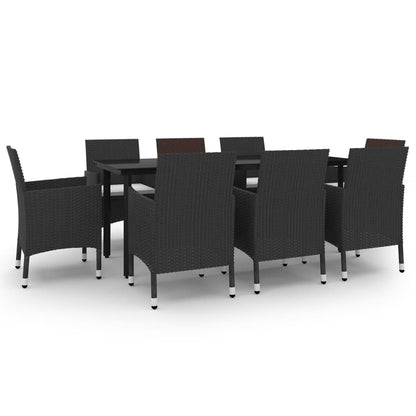 Set da Pranzo da Giardino e Cuscini 9 pz in Polyrattan e Vetro