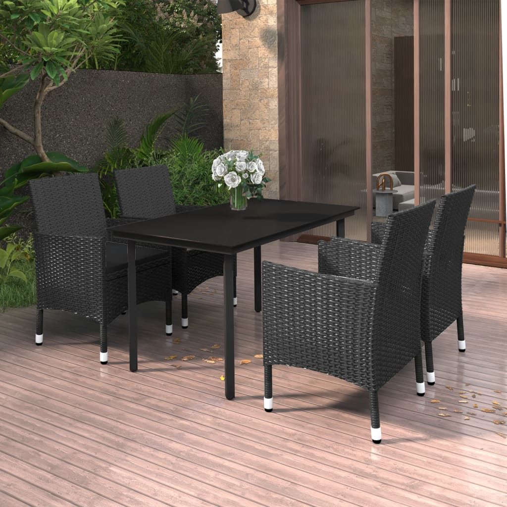 Set da Pranzo da Giardino 5 pz con Cuscini Polyrattan e Vetro