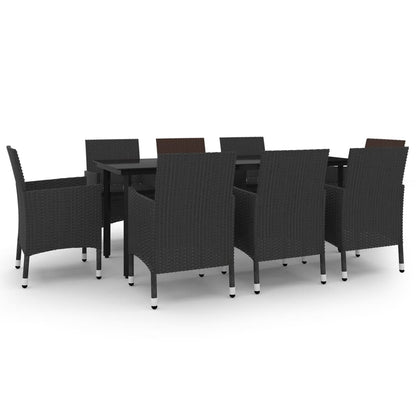 Set da Pranzo da Giardino e Cuscini 9 pz in Polyrattan e Vetro
