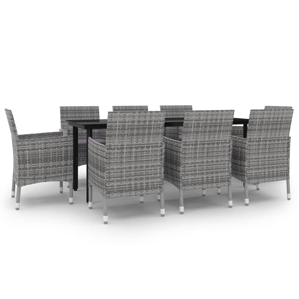 Set da Pranzo da Giardino e Cuscini 9 pz in Polyrattan e Vetro