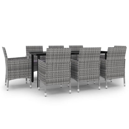 Set da Pranzo da Giardino e Cuscini 9 pz in Polyrattan e Vetro