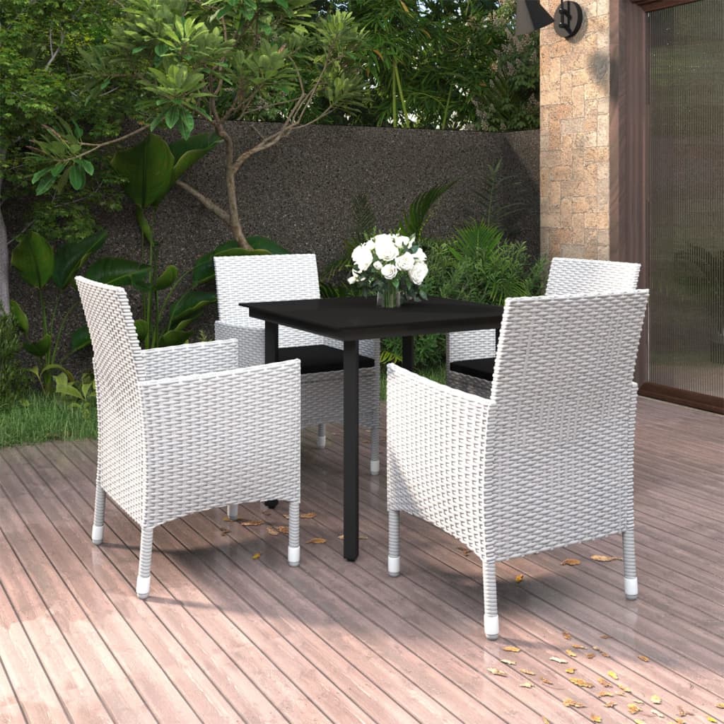 Set da Pranzo da Giardino 5 pz con Cuscini Polyrattan e Vetro