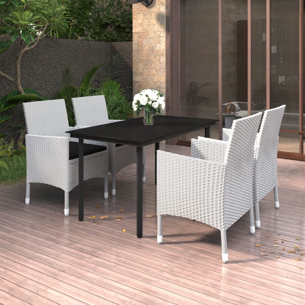 Set da Pranzo da Giardino 5 pz con Cuscini Polyrattan e Vetro