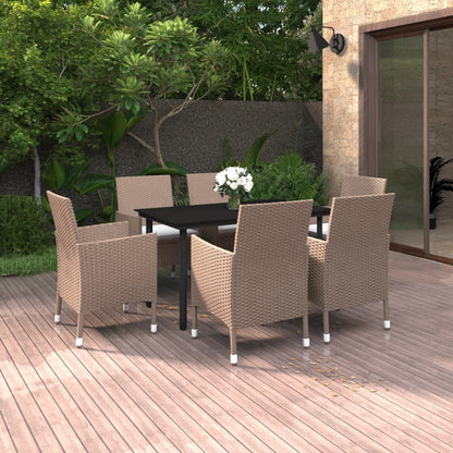 Set da Pranzo da Giardino 7 pz e Cuscini in Polyrattan e Vetro