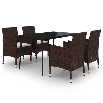 Set da Pranzo per Giardino 5 pz con Cuscini Polyrattan e Vetro