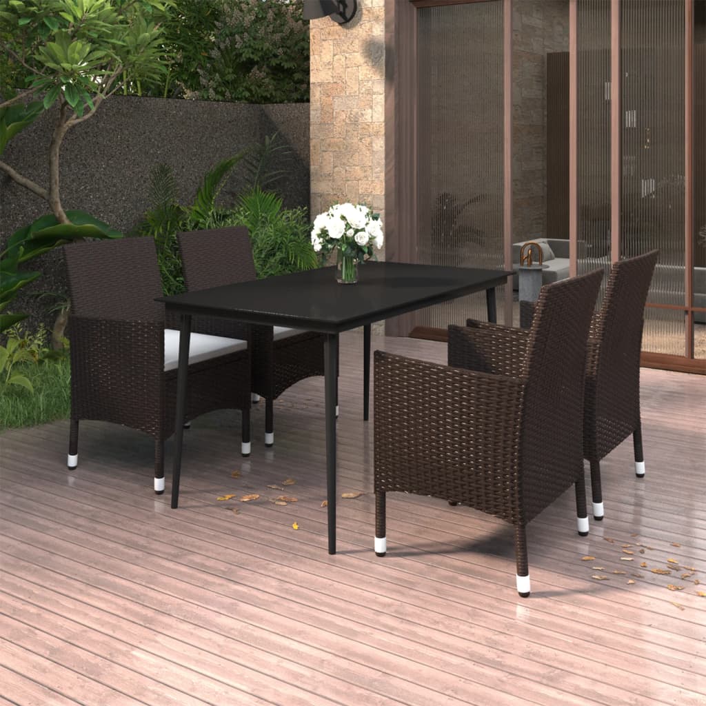 Set da Pranzo per Giardino 5 pz con Cuscini Polyrattan e Vetro