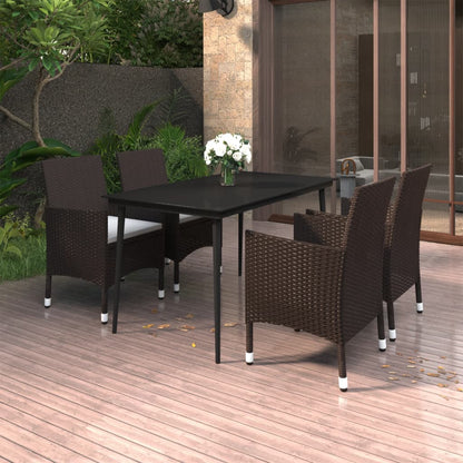 Set da Pranzo per Giardino 5 pz con Cuscini Polyrattan e Vetro
