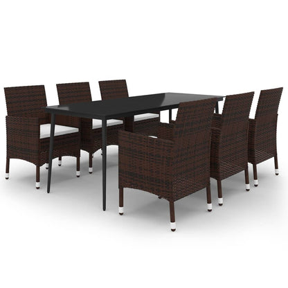 Set da Pranzo per Giardino 7 pz con Cuscini Polyrattan e Vetro