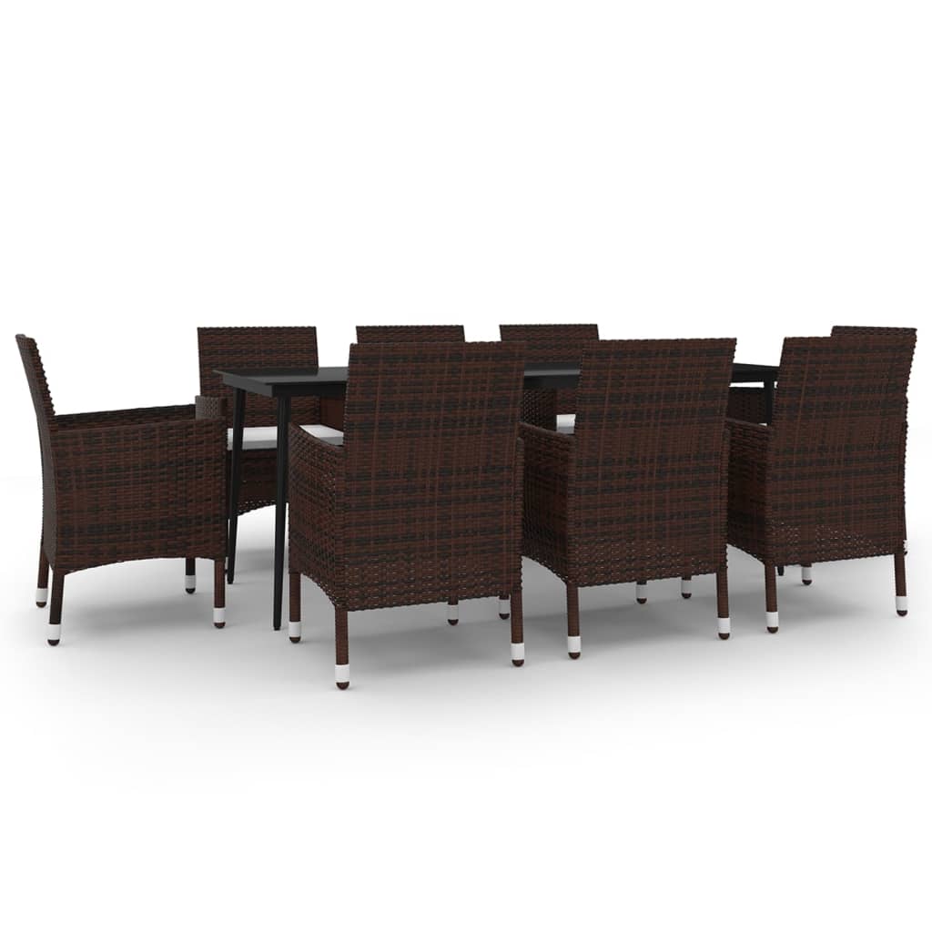 Set da Pranzo per Giardino 9 pz con Cuscini Polyrattan e Vetro