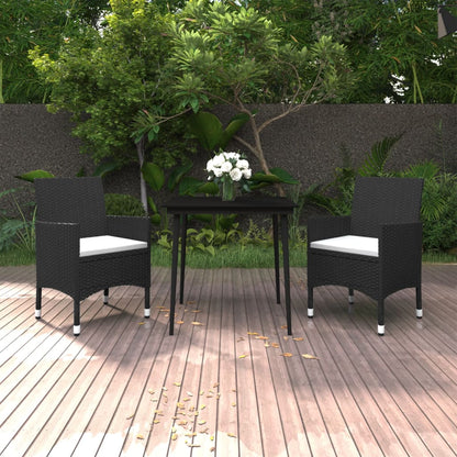 Set da Pranzo da Giardino 3 pz con Cuscini Polyrattan e Vetro