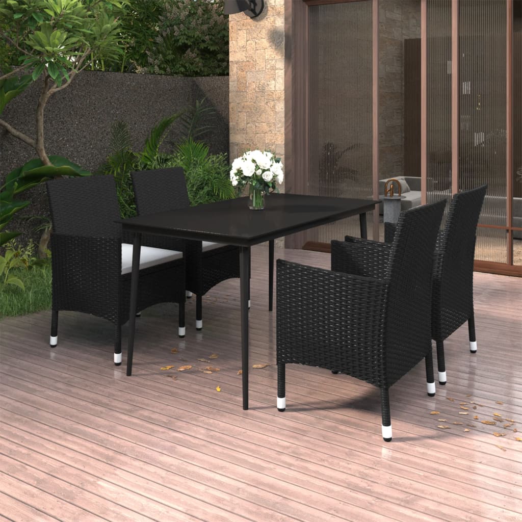 Set da Pranzo per Giardino 5 pz con Cuscini Polyrattan e Vetro