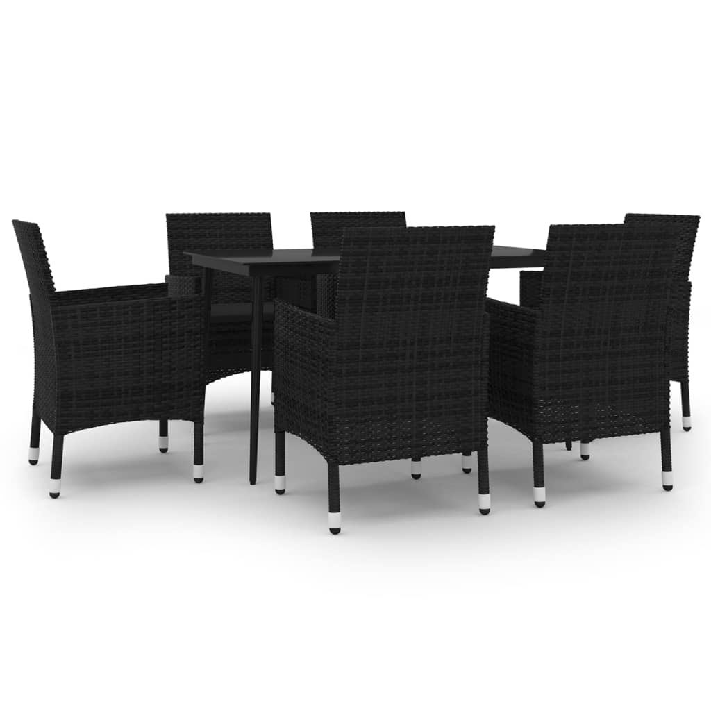 Set da Pranzo per Giardino 7 pz con Cuscini Polyrattan e Vetro