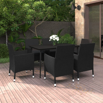 Set da Pranzo per Giardino 7 pz con Cuscini Polyrattan e Vetro