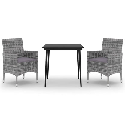 Set da Pranzo per Giardino 3 pz con Cuscini Polyrattan e Vetro