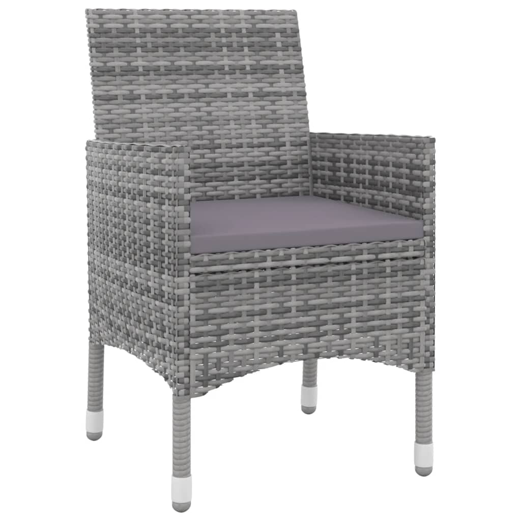 Set da Pranzo per Giardino 3 pz con Cuscini Polyrattan e Vetro