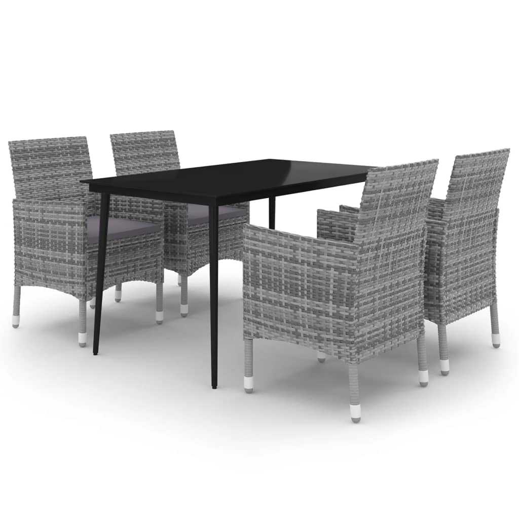 Set da Pranzo per Giardino 5 pz con Cuscini Polyrattan e Vetro