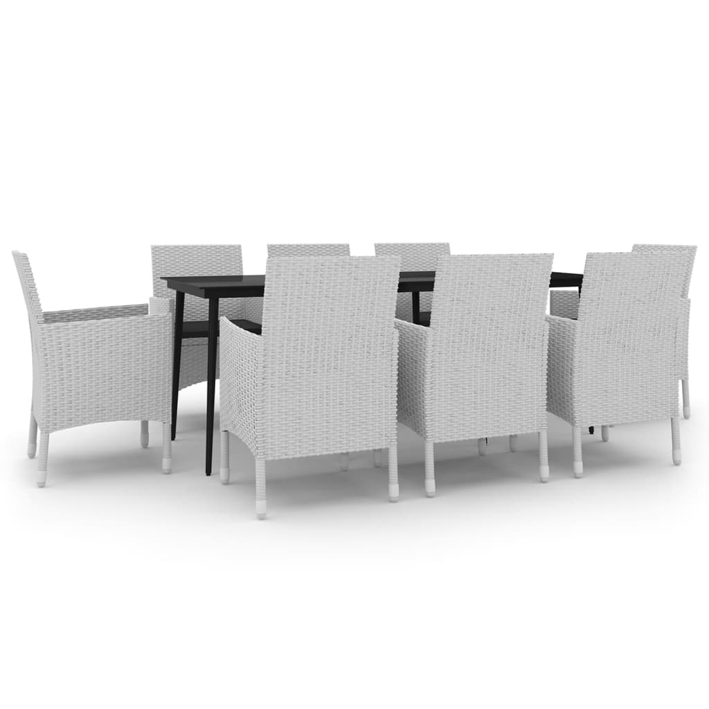 Set da Pranzo per Giardino 9 pz con Cuscini Polyrattan e Vetro