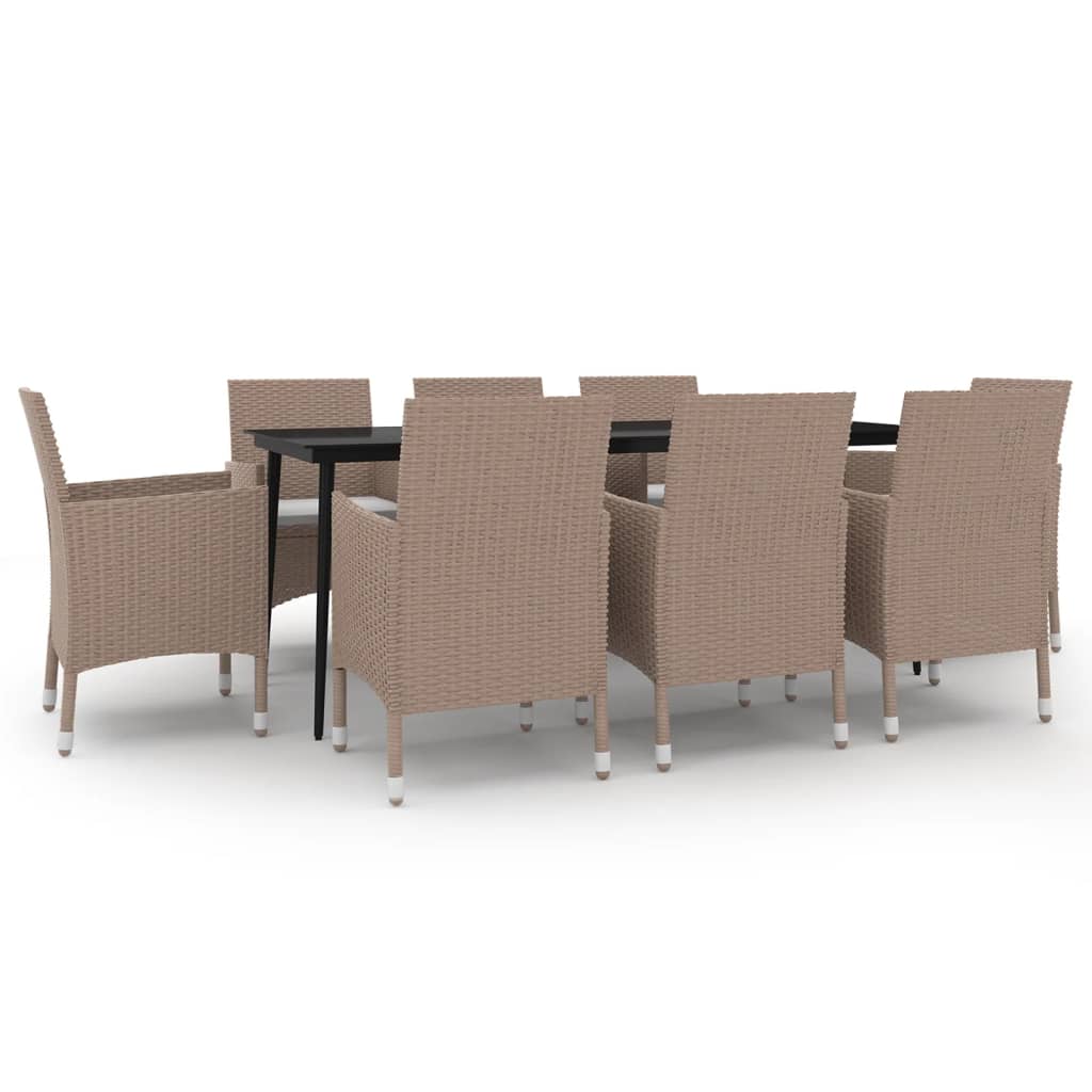 Set da Pranzo per Giardino 9 pz con Cuscini Polyrattan e Vetro