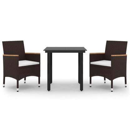 Set da Pranzo per Giardino 3 pz con Cuscini Polyrattan e Vetro