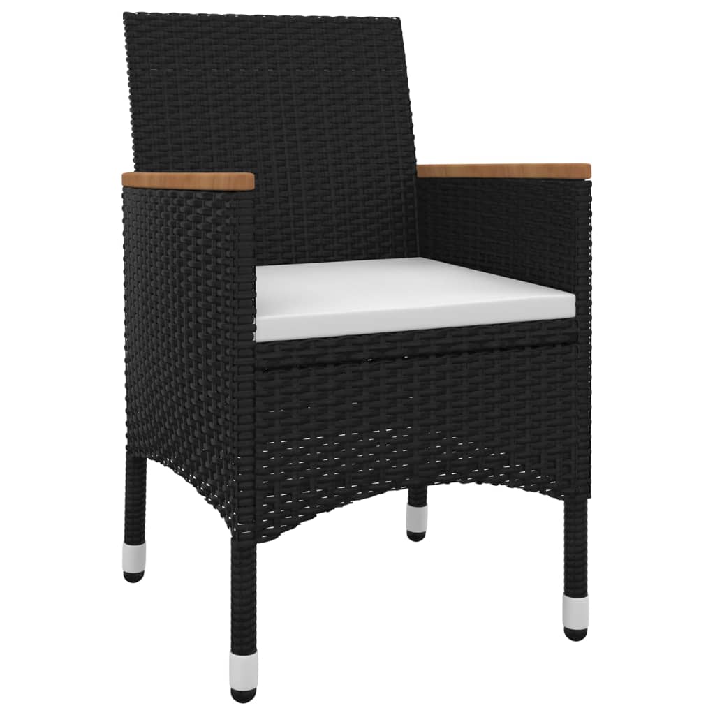 Set da Pranzo per Giardino 3 pz con Cuscini Polyrattan e Vetro