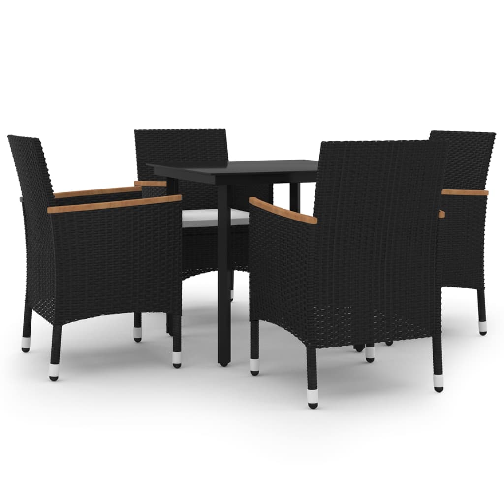 Set da Pranzo per Giardino 5 pz con Cuscini Polyrattan e Vetro