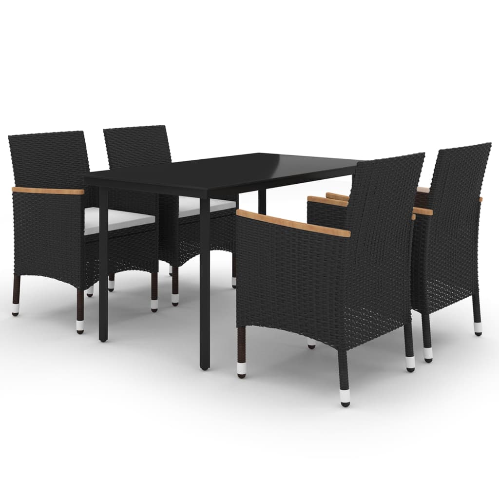 Set da Pranzo per Giardino 5 pz con Cuscini Polyrattan e Vetro