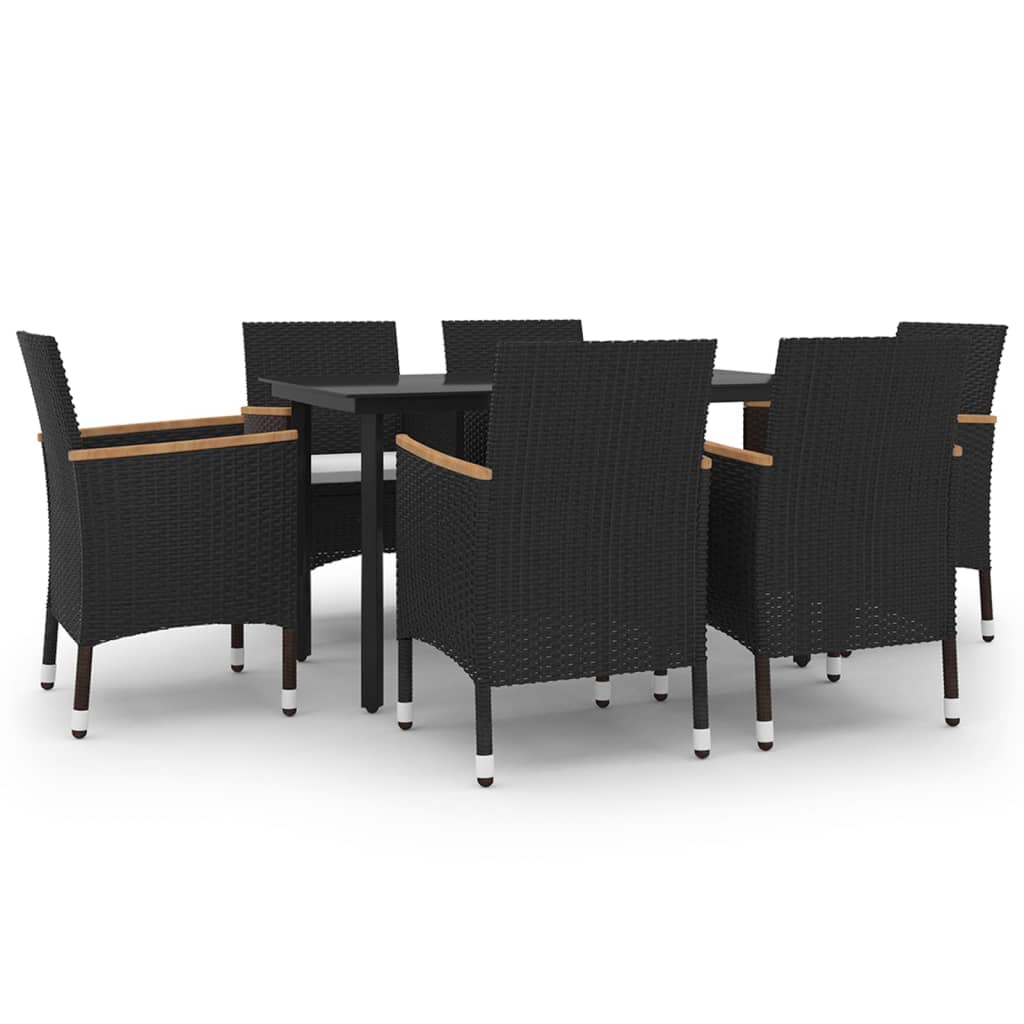 Set da Pranzo per Giardino 7 pz con Cuscini Polyrattan e Vetro