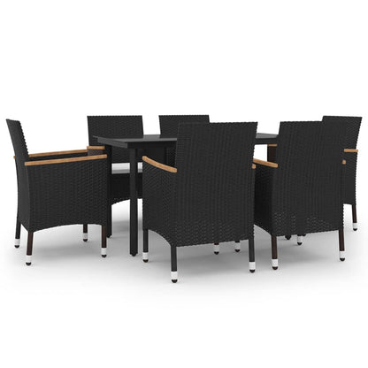 Set da Pranzo per Giardino 7 pz con Cuscini Polyrattan e Vetro