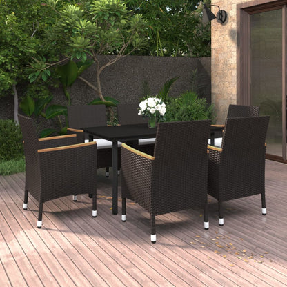 Set da Pranzo per Giardino 7 pz con Cuscini Polyrattan e Vetro