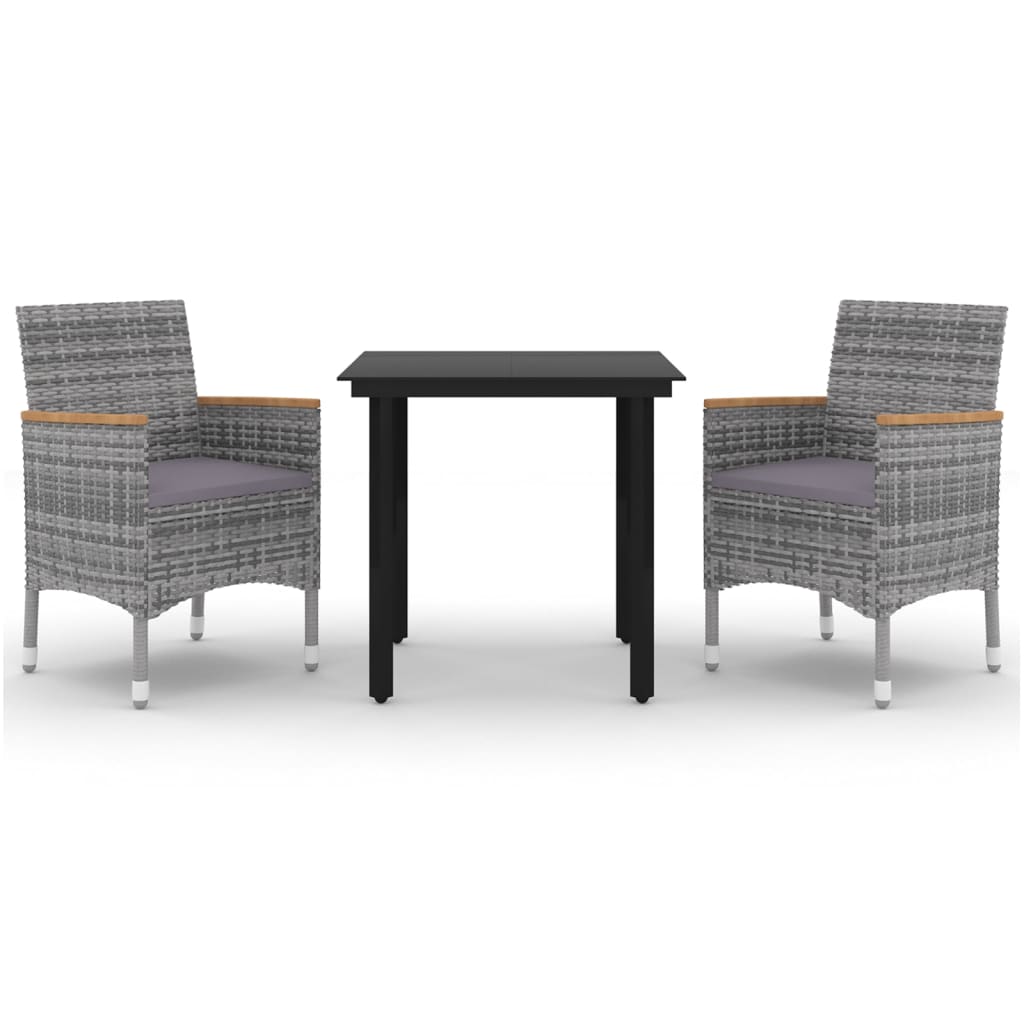 Set da Pranzo per Giardino 3 pz con Cuscini Polyrattan e Vetro