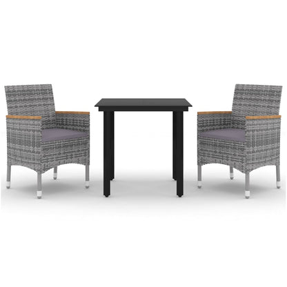 Set da Pranzo per Giardino 3 pz con Cuscini Polyrattan e Vetro