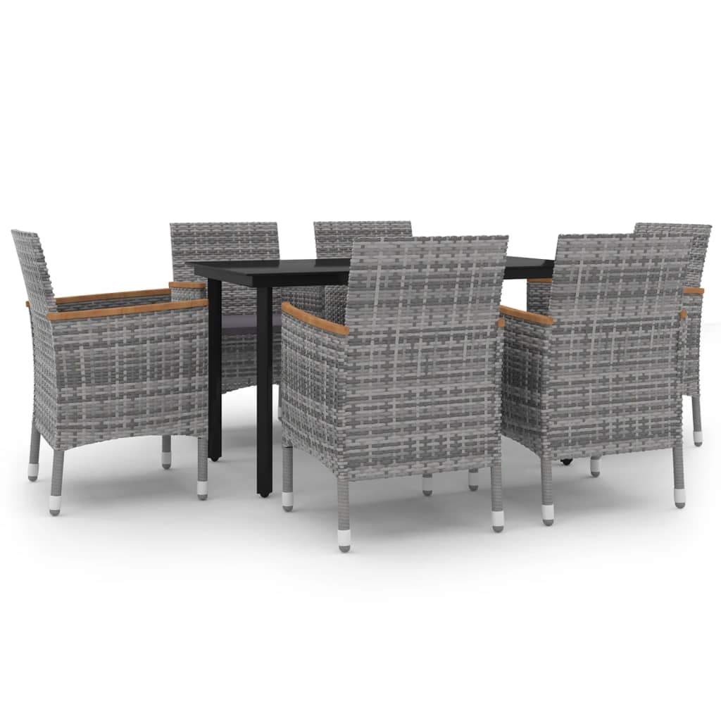 Set da Pranzo per Giardino 7 pz con Cuscini Polyrattan e Vetro
