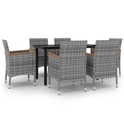 Set da Pranzo per Giardino 7 pz con Cuscini Polyrattan e Vetro
