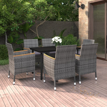 Set da Pranzo per Giardino 7 pz con Cuscini Polyrattan e Vetro